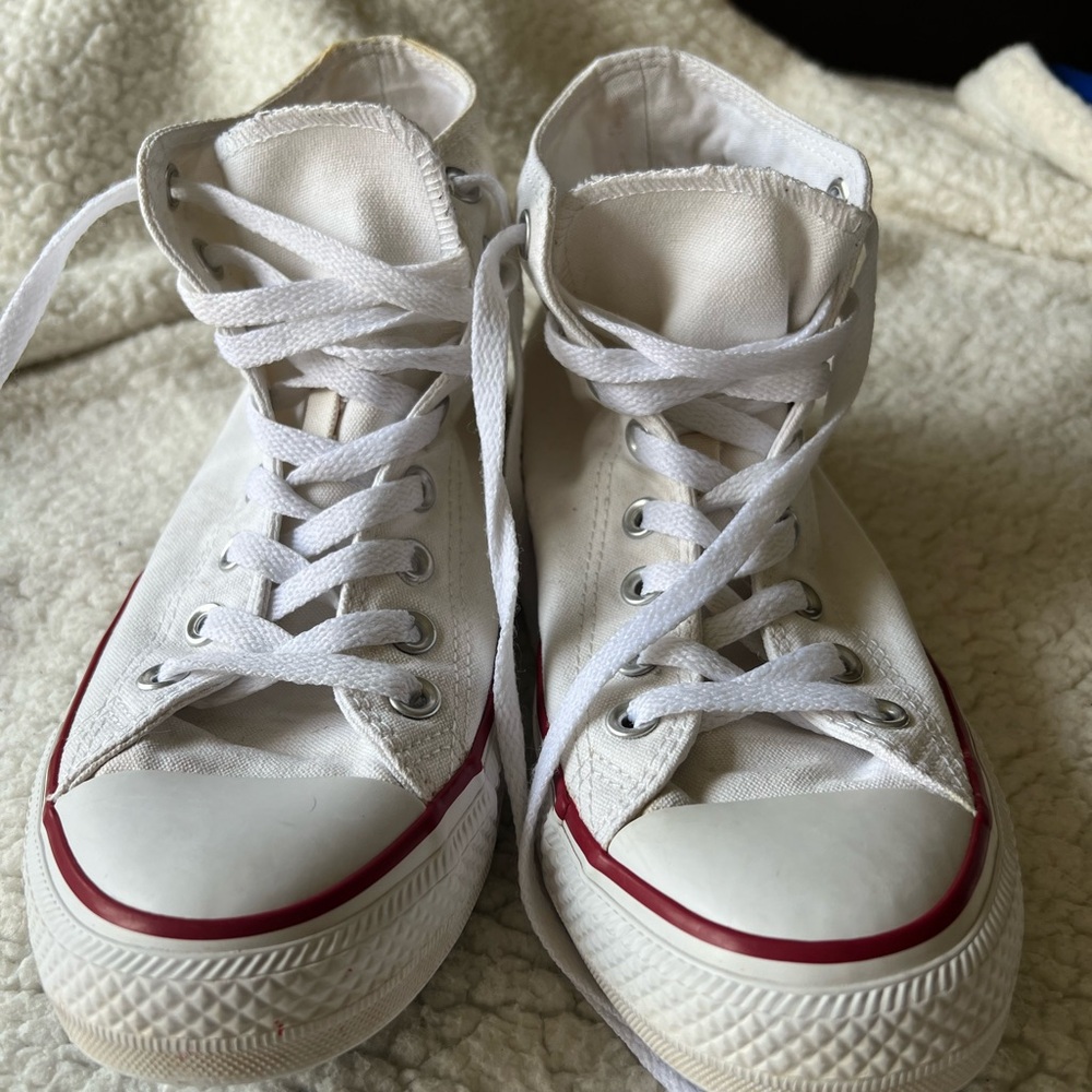 Converse White High-Tops with Red Accents